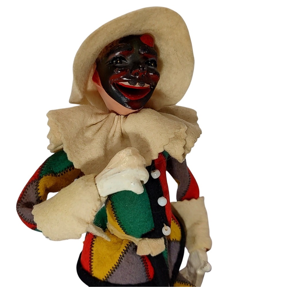 Vintage Creazioni Gipi Clown Doll Jester Harlequin Black Face Brigella Italy SEE
